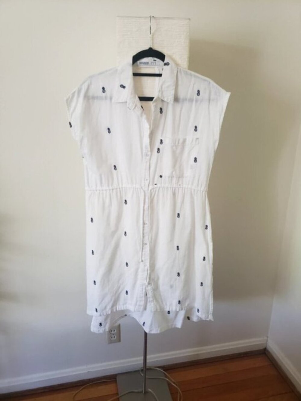Zara Pineapple Shirt Dress - Embroidered Drawstring Mini Dress M - Picture 8 of 8